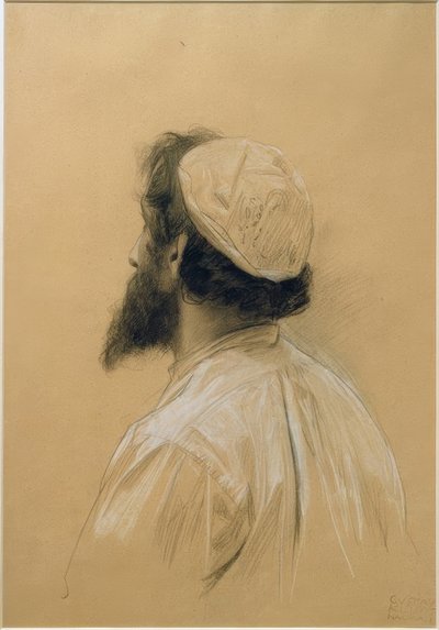 Bearded Young Man with Cap in Lost Profile by Gustav Klimt